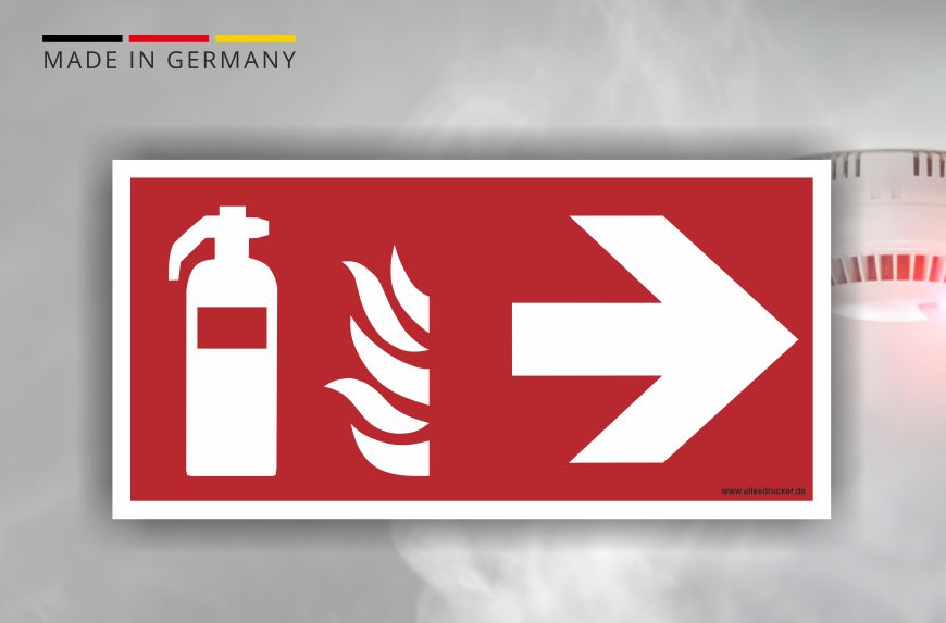 Brandschutzzeichen - Feuerlöscher mit Pfeil rechts