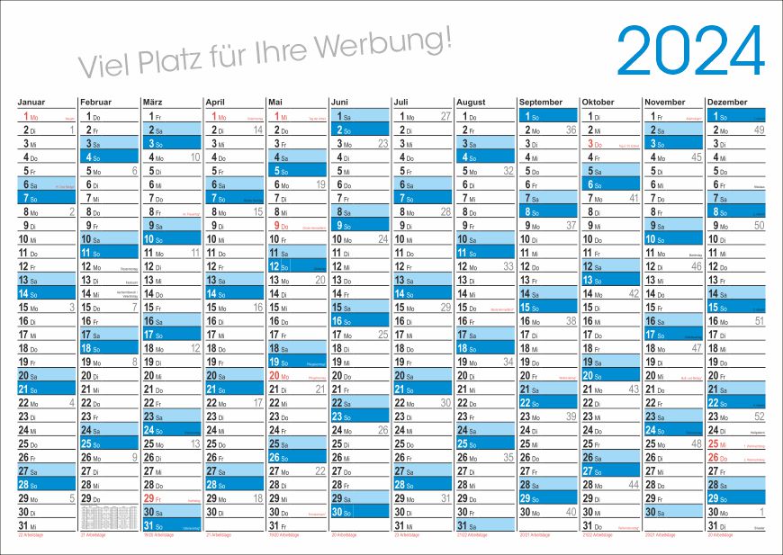 Kalendarium 2024 - DIN A1 für Wandkalender 2024 mit 12 Monaten