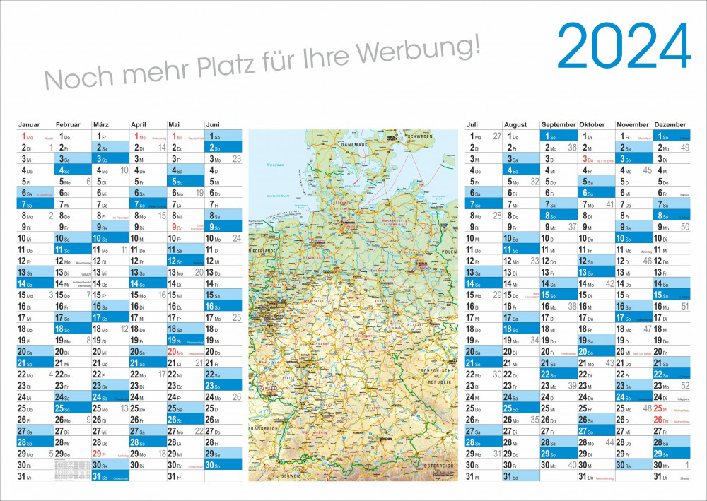Kalendarium 2024 mit Landkarte Deutschlands - DIN A1 