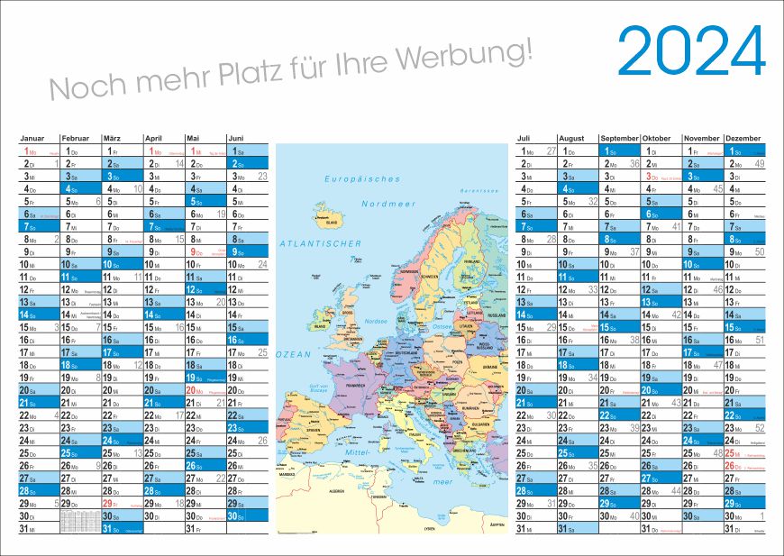 Kalendarium 2024 mit Landkarte Europas - DIN A1 