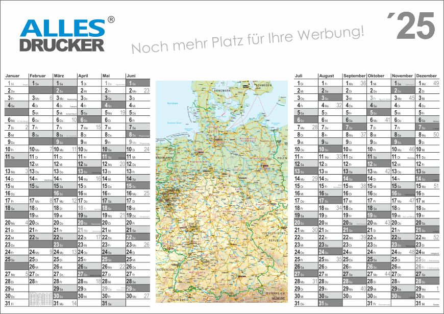 Kalendarium 2025 mit Landkarte Deutschlands - DIN A1 